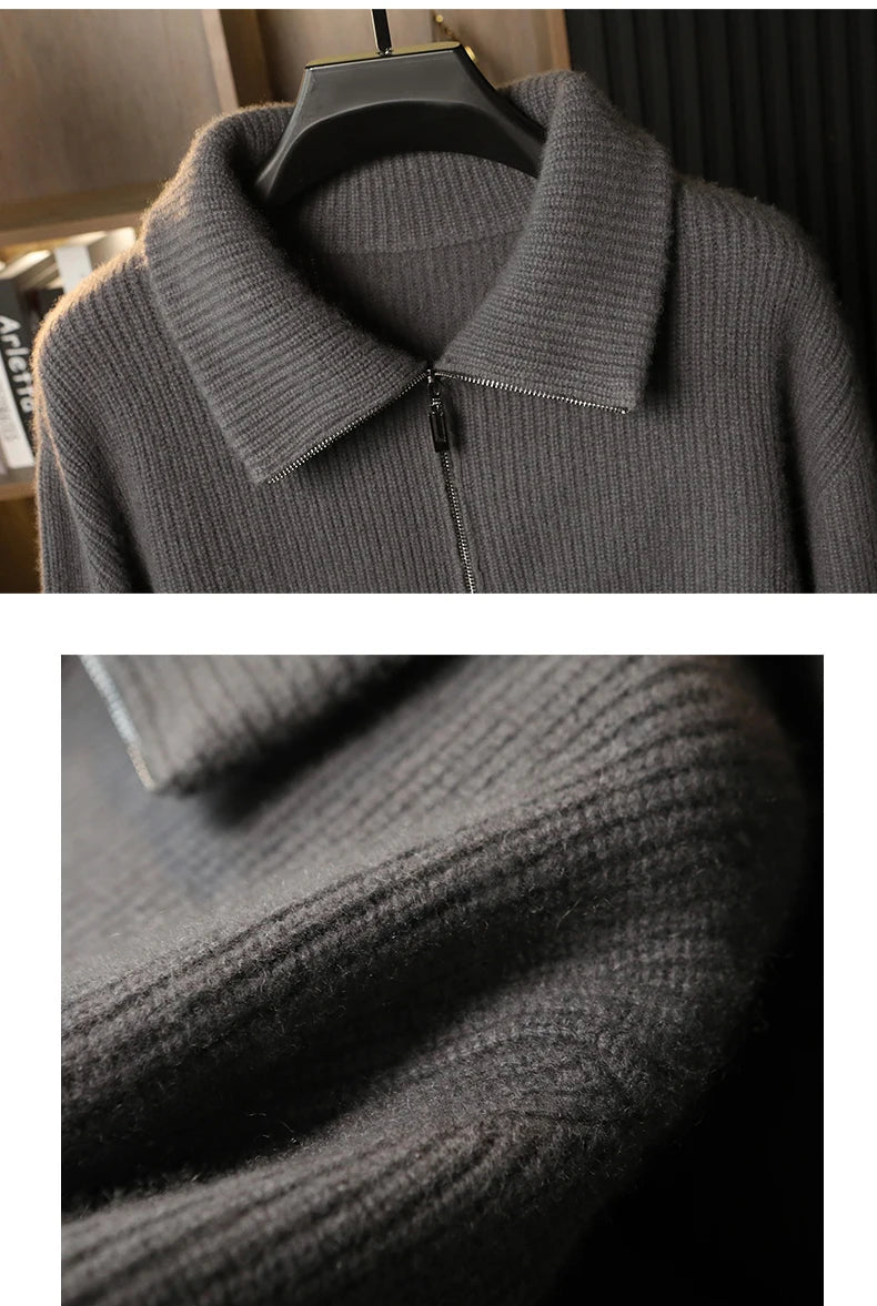 Collage of the upper part and shoulder on the Concord grey cashmere cardigan — From Borcelleclothes.