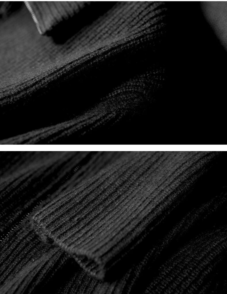 Onyx version collage featuring shoulder and cuff textures in fisherman’s rib — From Borcelleclothes.