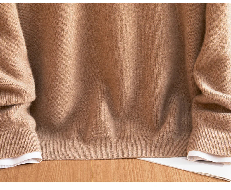 Bottom part of the ribbed Himalayan cashmere sweater in French Beige — From Borcelleclothes.