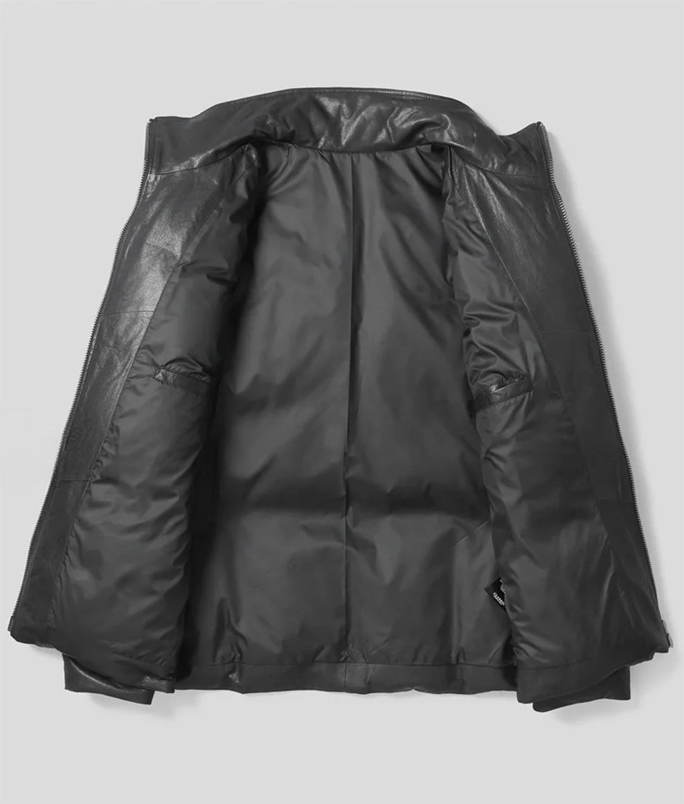 Black Magic jacket shown partially opened, revealing interior lining — From Borcelleclothes.