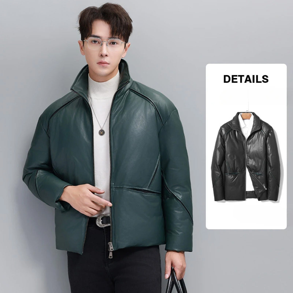 Collage of Winter Balsam and Black Magic sheepskin jackets, highlighting contrast inserts and sculpted seams — From Borcelleclothes.