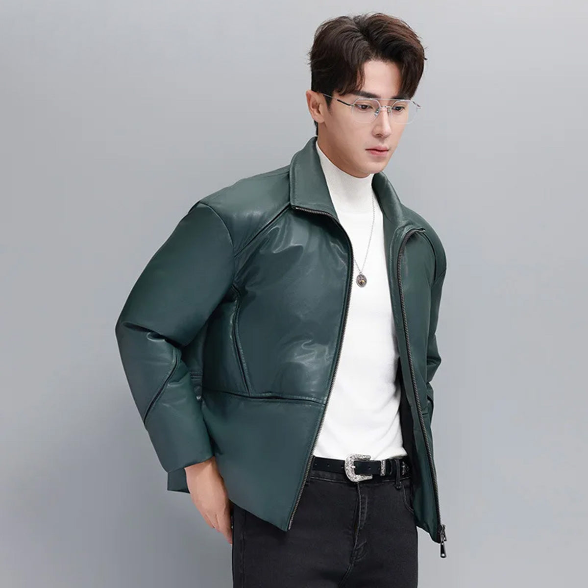 Winter Balsam sheepskin jacket shown in three-quarter profile, revealing sleeve panels and shoulder seam — From Borcelleclothes.