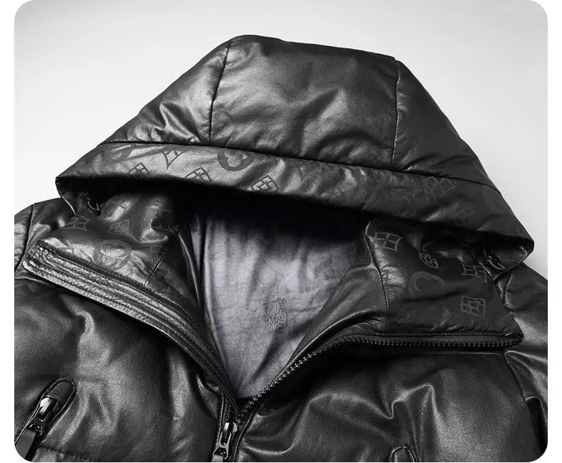 Close-up of the hood structure in Onyx sheepskin with tonal imprint visible along the inner band — From Borcelleclothes.