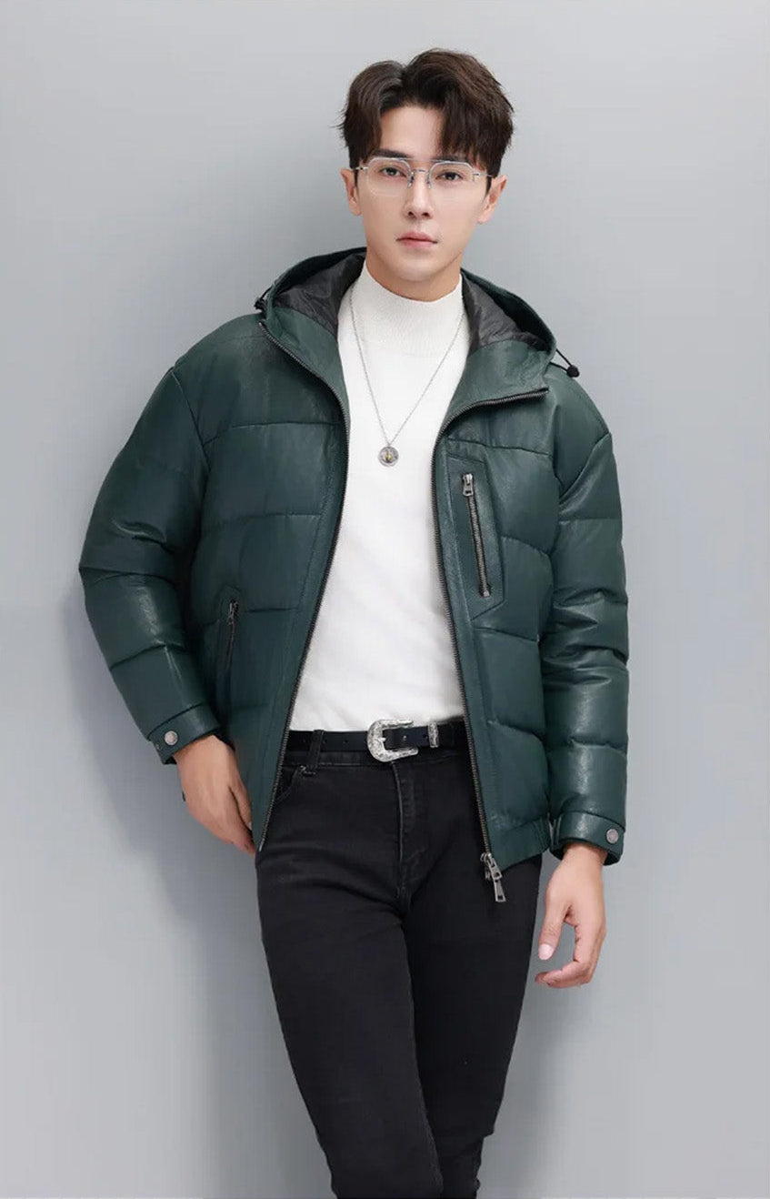 Model wearing Winter Balsam sheepskin jacket, legs crossed – From Borcelleclothes.