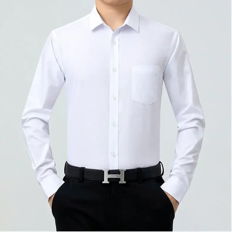 Men’s long sleeve silk shirt in Romance featuring a refined haze pattern with subtle feather accents for an elegant and timeless look. From Borcelleclothes.
