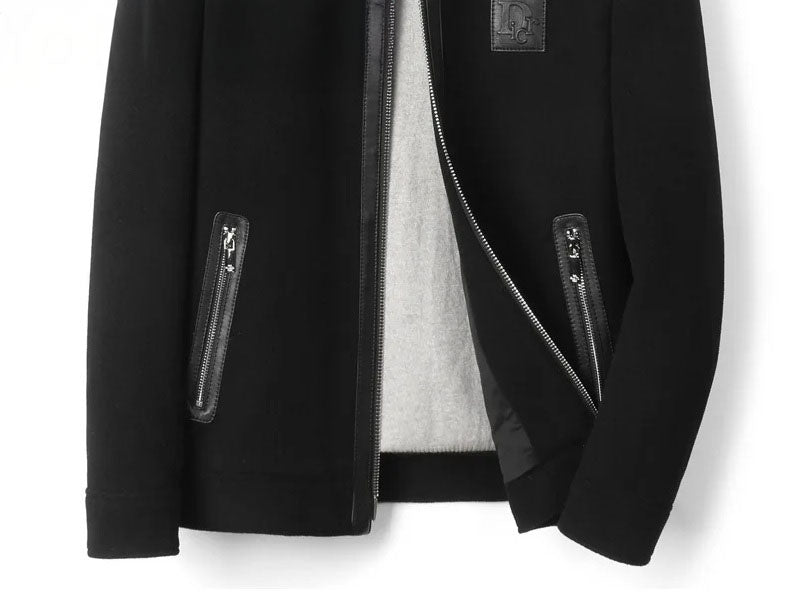 Onyx structured leather-wool jacket for men, front view of lower section – From Borcelleclothes.
