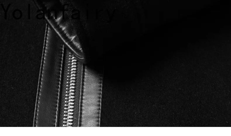 Onyx structured leather-wool jacket for men, cuff with inner leather layer – From Borcelleclothes.