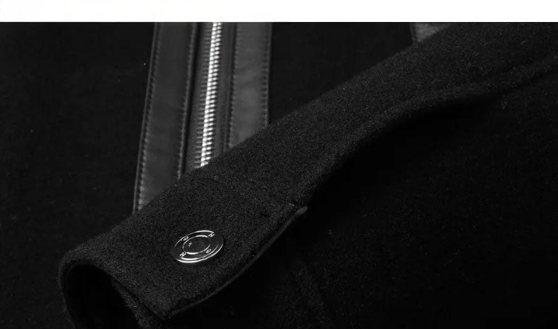 Onyx structured leather-wool jacket for men, close-up of cuff – From Borcelleclothes.