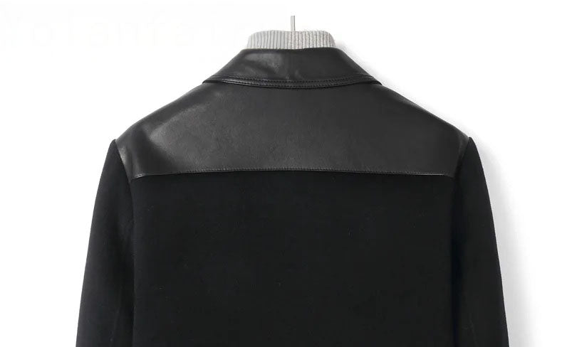 Onyx structured leather-wool jacket for men, back view of upper section – From Borcelleclothes.