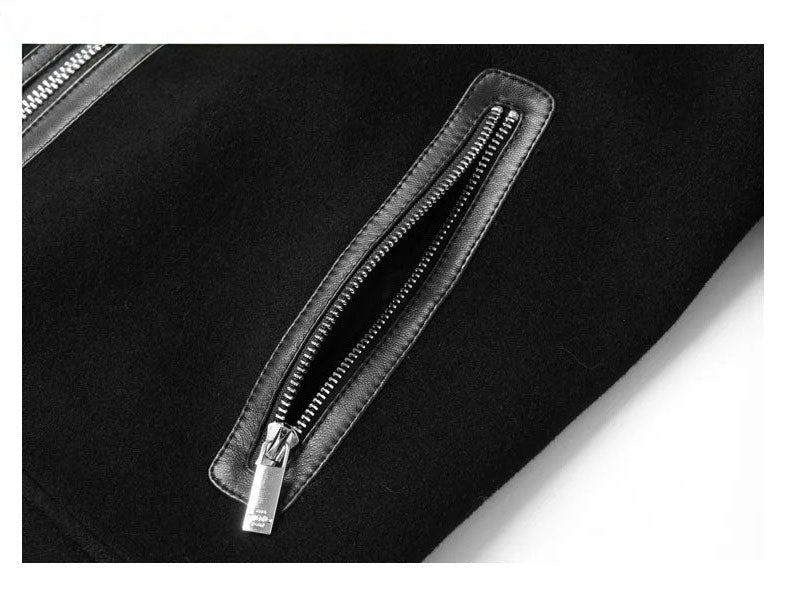 Onyx structured leather-wool jacket for men, close-up of zippered pocket – From Borcelleclothes.