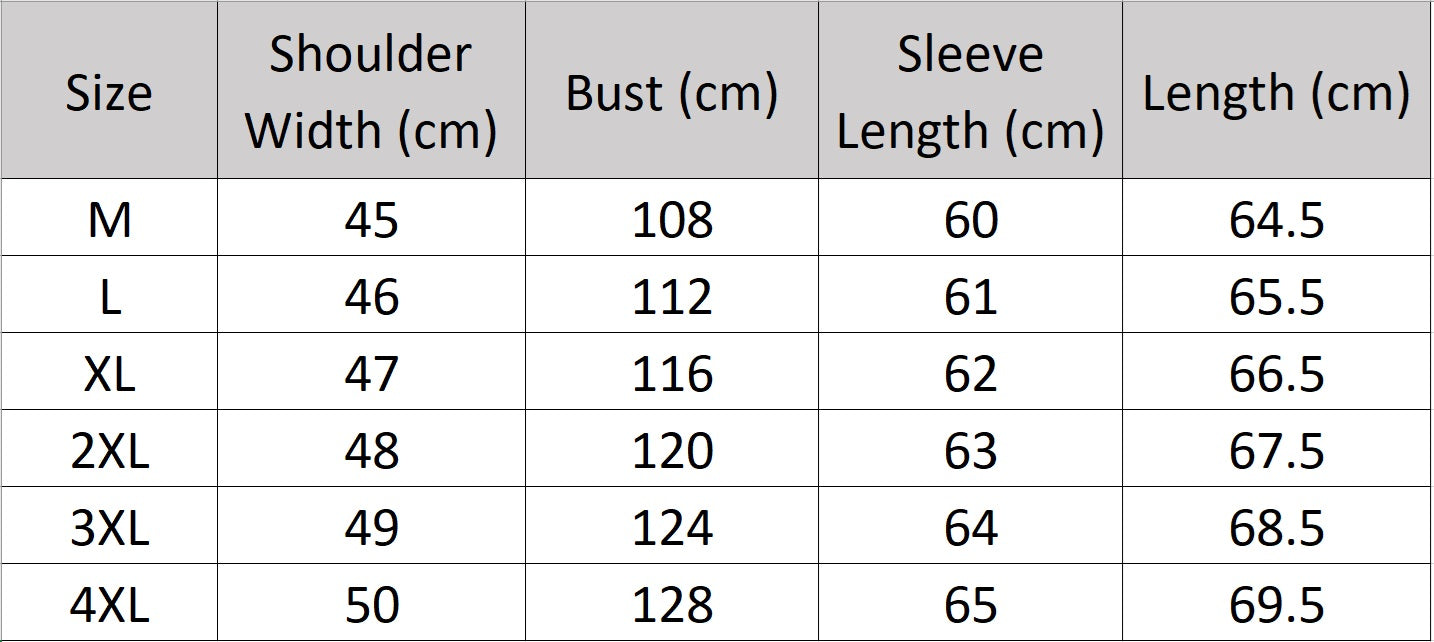 Men’s size chart for a structured leather-wool jacket, featuring a leather collar, shoulders, and back with soft wool panels, finished with cuffs and a lower band for a defined silhouette. From Borcelleclothes.