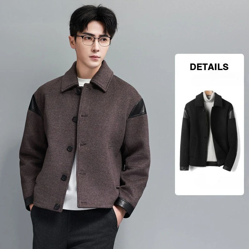 Collage of model with hands in pants pockets wearing Don Juan men's wool-cashmere jacket and and an Onyx jacket – From Borcelleclothes.