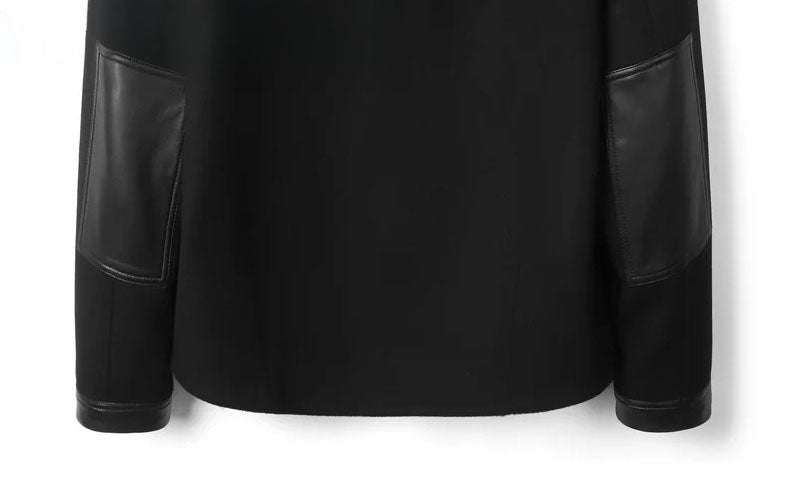 Bottom back part of Onyx men's wool-cashmere jacket with leather traces – From Borcelleclothes.