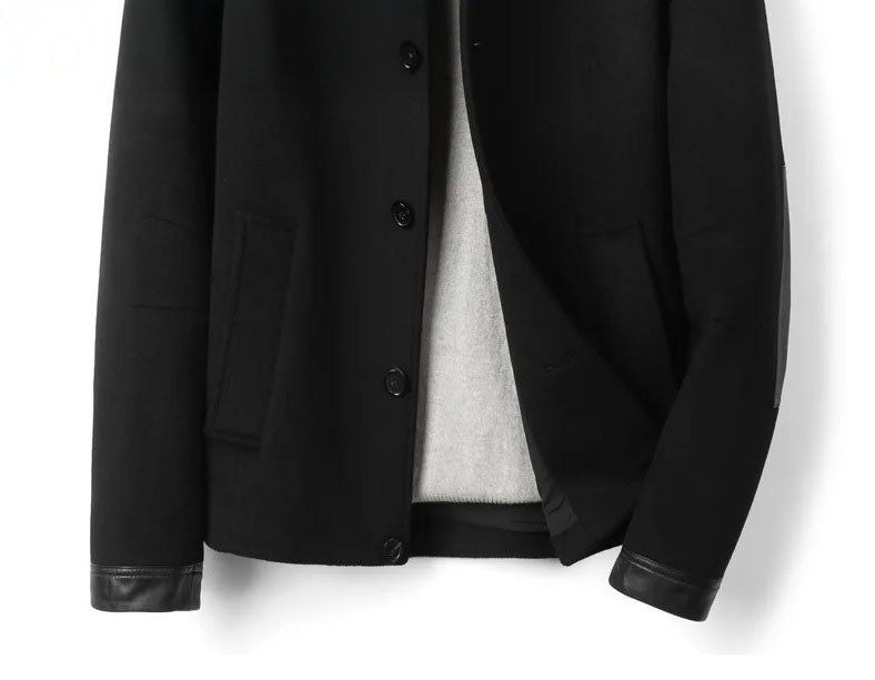 Bottom front part of Onyx men's wool-cashmere jacket with leather traces – From Borcelleclothes.