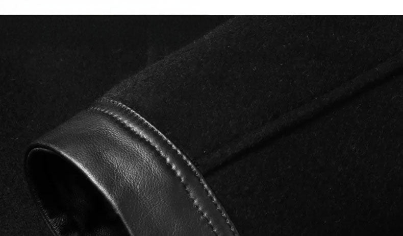Cuff of Onyx men's wool-cashmere jacket with leather traces – From Borcelleclothes.