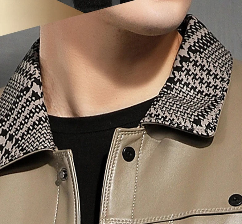 Close-up of the woven collar on the sheepskin jacket in Shadow — From Borcelleclothes.