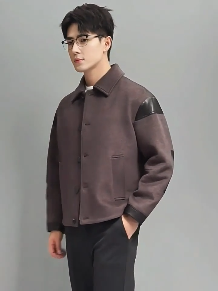 Video showcasing a Men's wool-cashmere jacket in Don Juan, with leather traces, combining soft tailoring with refined leather accents for a look between charm and shadow. From Borcelleclothes.