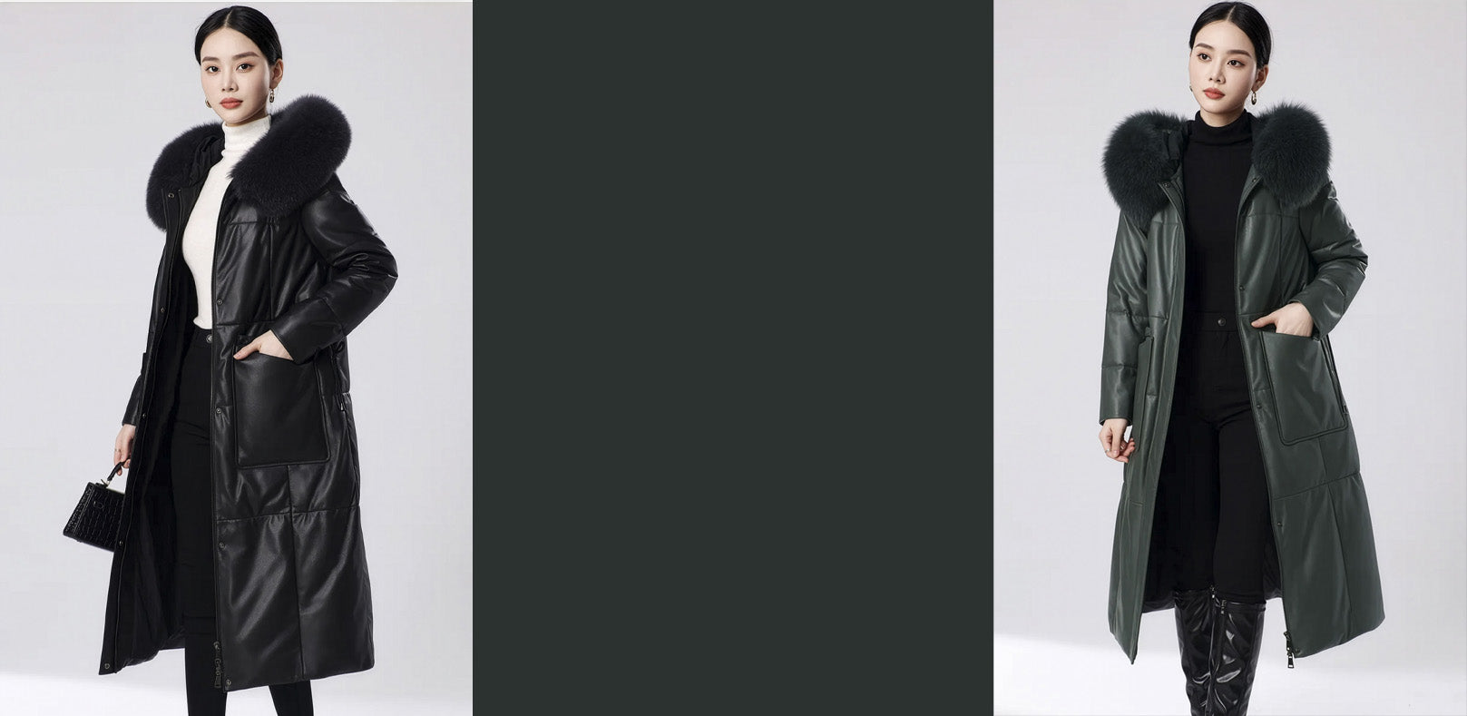 Winter 2025–2026 banner featuring women’s and men’s outerwear in genuine leather and fur, presented in a structured winter atmosphere — From Borcelleclothes.