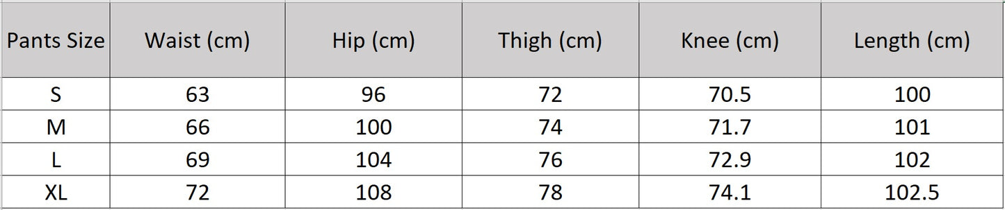Size chart for women’s wide-leg high-stretch ribbed knit pants — From Borcelleclothes.