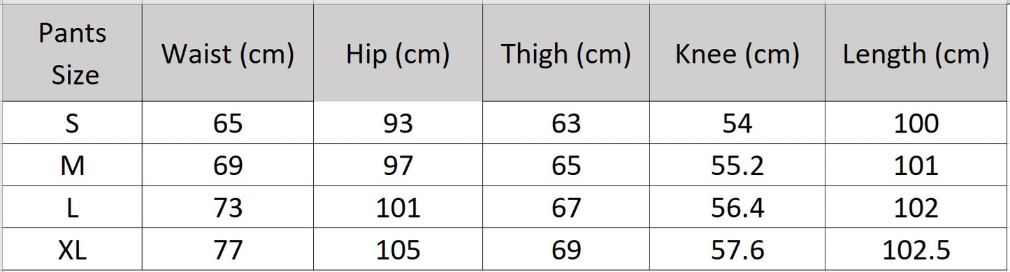 Detailed size chart for the women's wide-leg pleated trousers with a half-break length — From Borcelleclothes.
