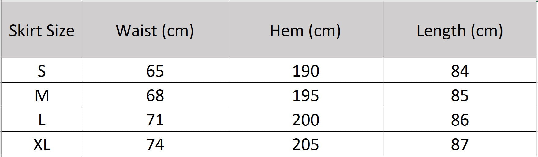 Size guide and measurements for the women's flared midi skirt — From Borcelleclothes.