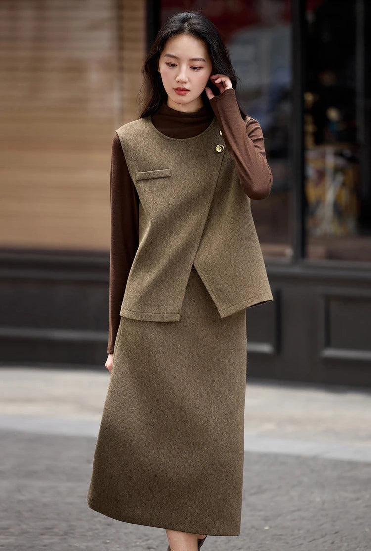 Candid shot of a model in a wool blend set, focusing on the effortless western elegance — From Borcelleclothes.