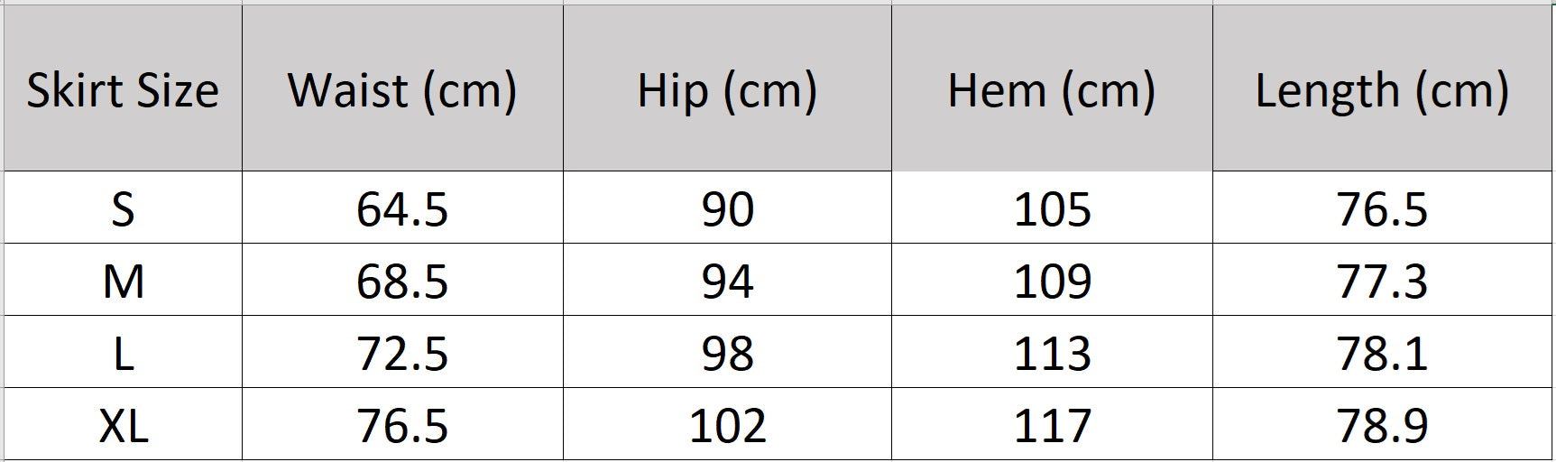 Detailed size guide for the strict midi wool blend skirt with back vent and darts — From Borcelleclothes.