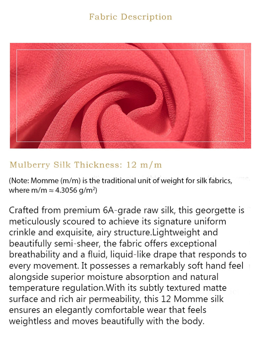 Close-up texture of 12 Momme Mulberry silk georgette folded in a spiral roll, showcasing the matte crinkle surface — From Borcelleclothes.