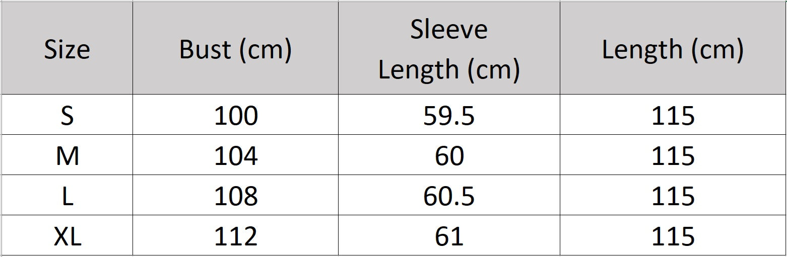 Women’s size chart for a mid-calf sheared mink coat with diagonal chevron paneling, stand collar, hidden hooks, and internal drawstring waist. — From Borcelleclothes.