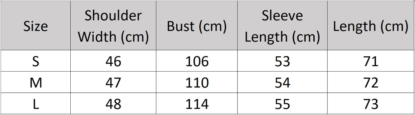 Women's size chart for a reversible lake-region shearling coat, featuring a double-faced collar and horn buttons — From Borcelleclothes.