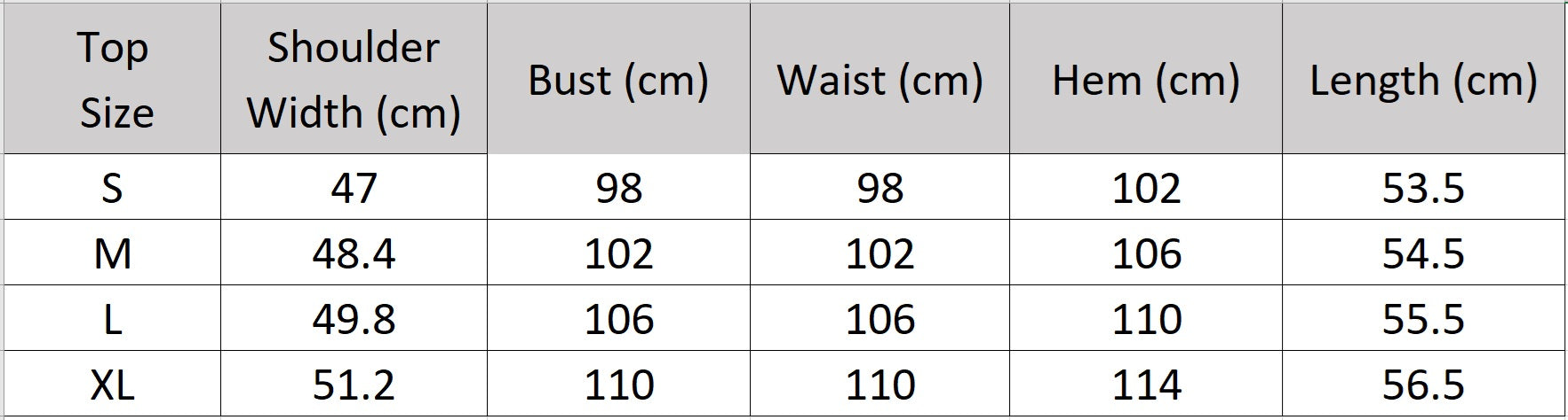 Size chart for the women's corded lace cropped top in Foam Kiss. — From Borcelleclothes.