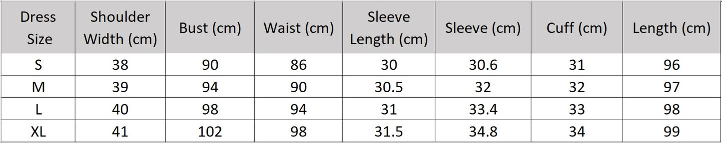 Women's size chart for a 100% Mulberry silk dress in First Light color with asymmetrical flounce details and fluttering sleeves. — From Borcelleclothes.