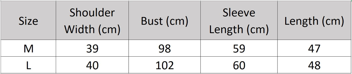 Women's size chart for a cropped shearling shirt-jacket, featuring waved Xiaohu fleece, pointed collar, and military shoulder tabs. - From Borcelleclothes.