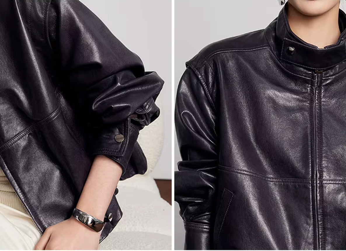 Detail collage showing the structured shoulder panels and shirt-style snapped cuffs — From Borcelleclothes.
