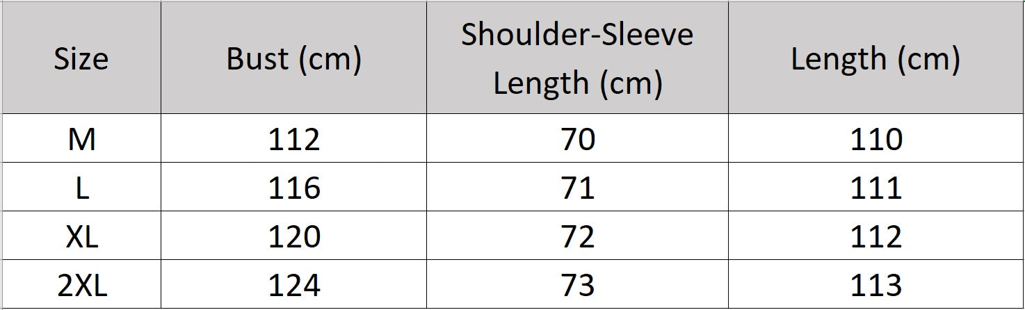 Women's size chart for a double-breasted goatskin coat with a fluid wrap design, notch lapels, and exposed fur edges. — From Borcelleclothes.