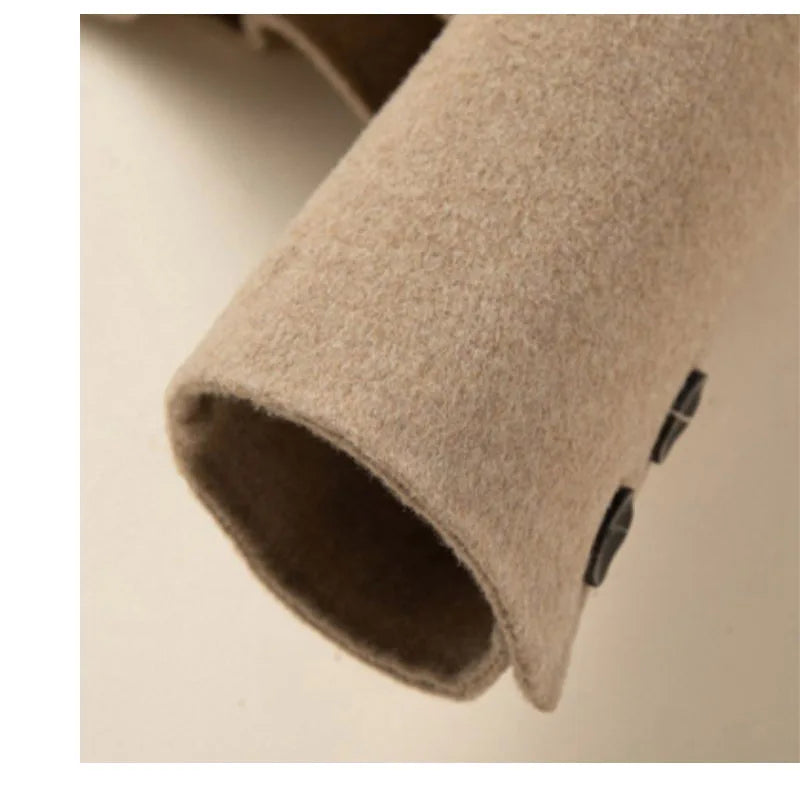 Sleeve detail of the Women’s Double-Sided Australian Wool Jacket in Vanilla, featuring precise tailoring and luxurious fabric texture. From Borcelleclothes.