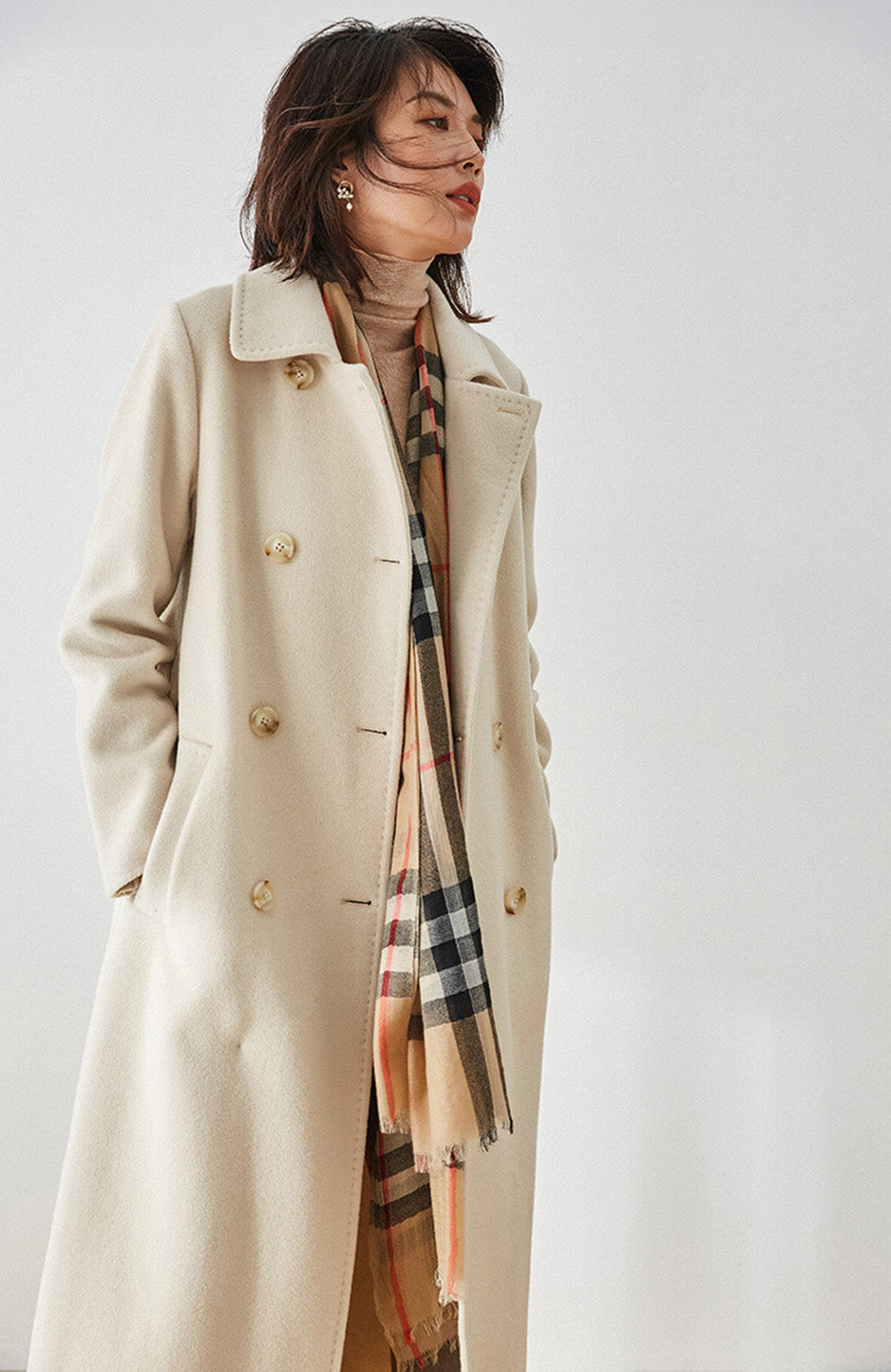 Moment of Promise coat side view, highlighting the double-sided Australian wool — From Borcelleclothes.
