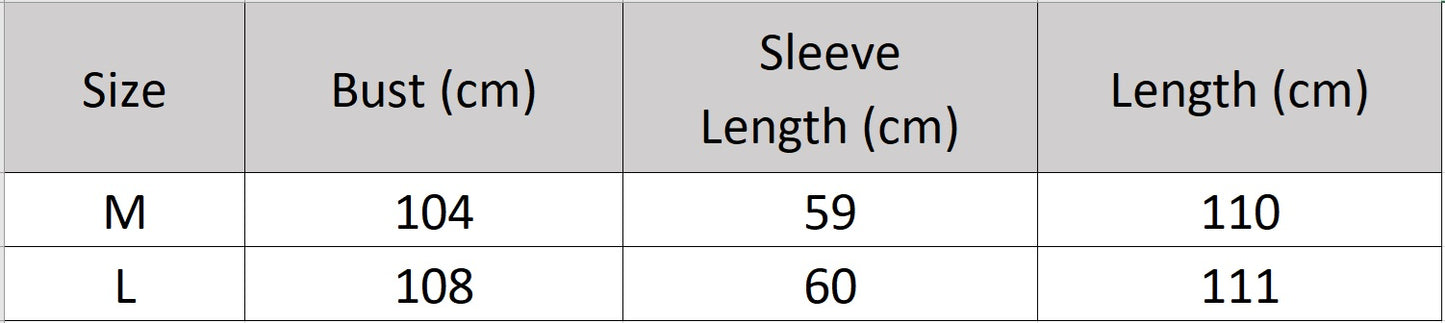 Women's size chart for a mid-calf shearling coat in warm brown with exposed white fleece seams and asymmetrical zip closure, styled with relaxed elegance — From Borcelleclothes.