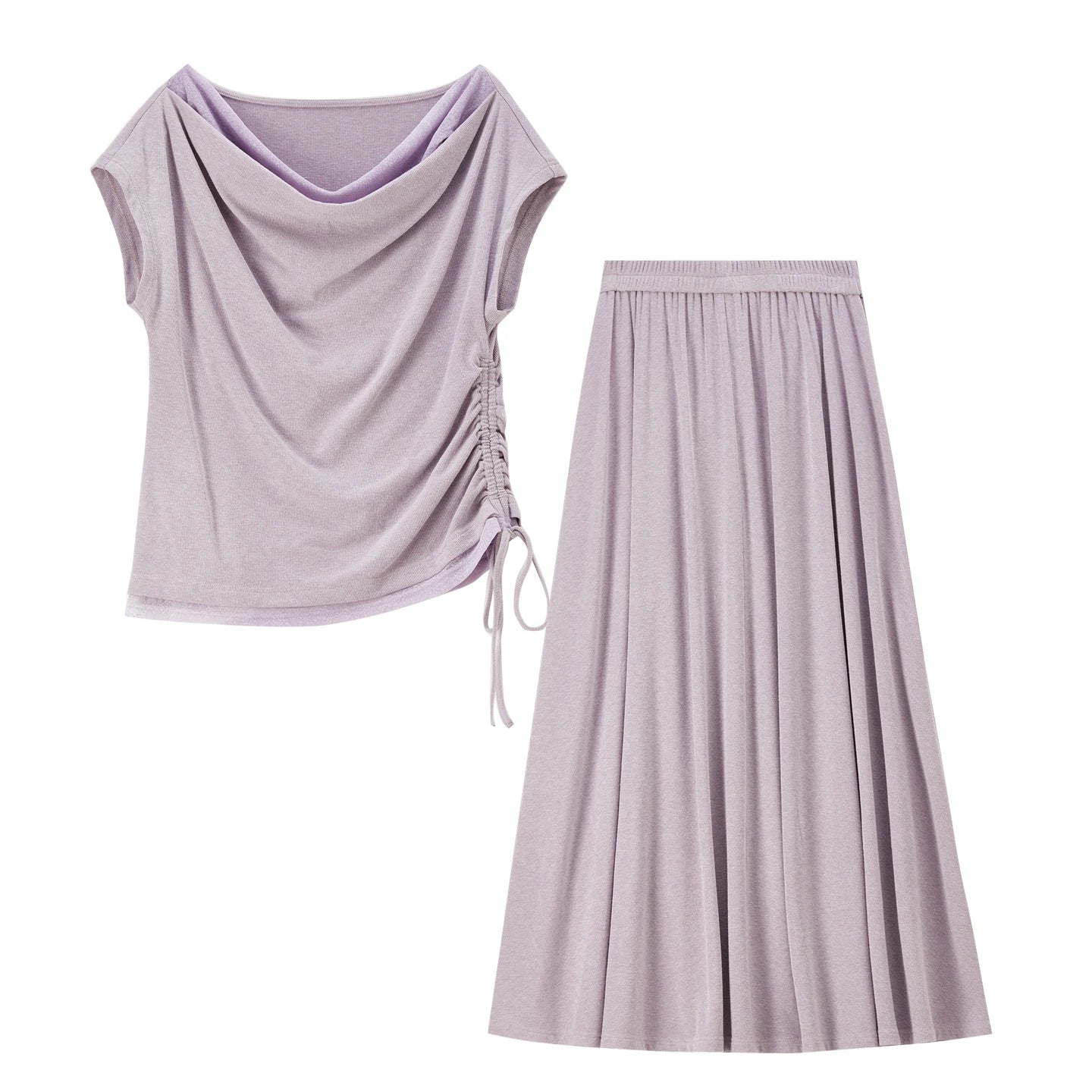 Front flat lay of the Rib-Knit Set, showing the complete silhouette in Gentle Dream color. — From Borcelleclothes.