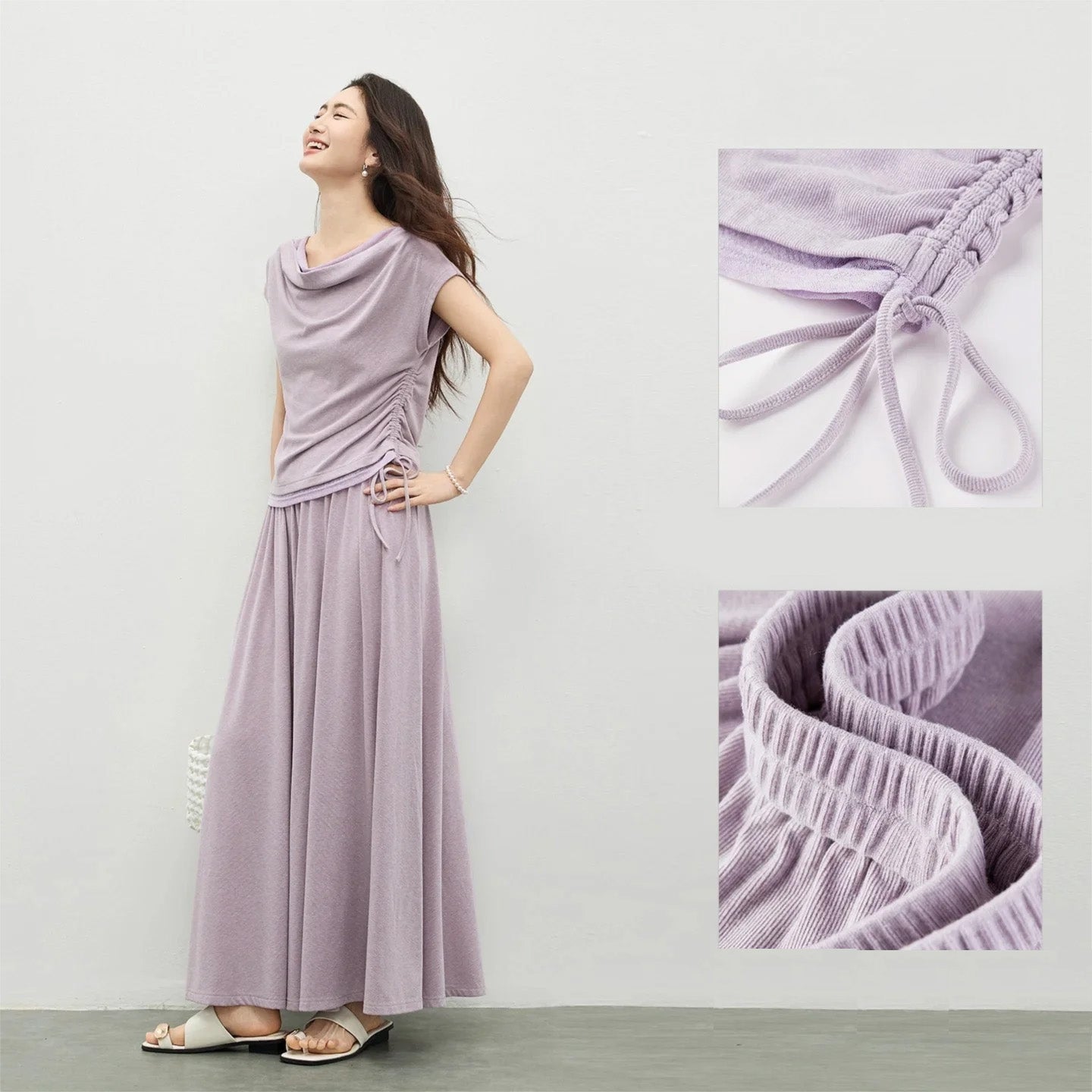 Design collage: side profile view combined with close-ups of the casing tie and knit structure. — From Borcelleclothes.
