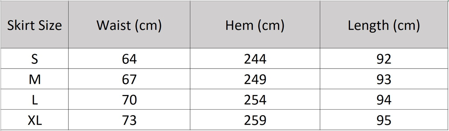 Size guide for the flared midi skirt: ensuring the ideal flow and waist comfort. — From Borcelleclothes.