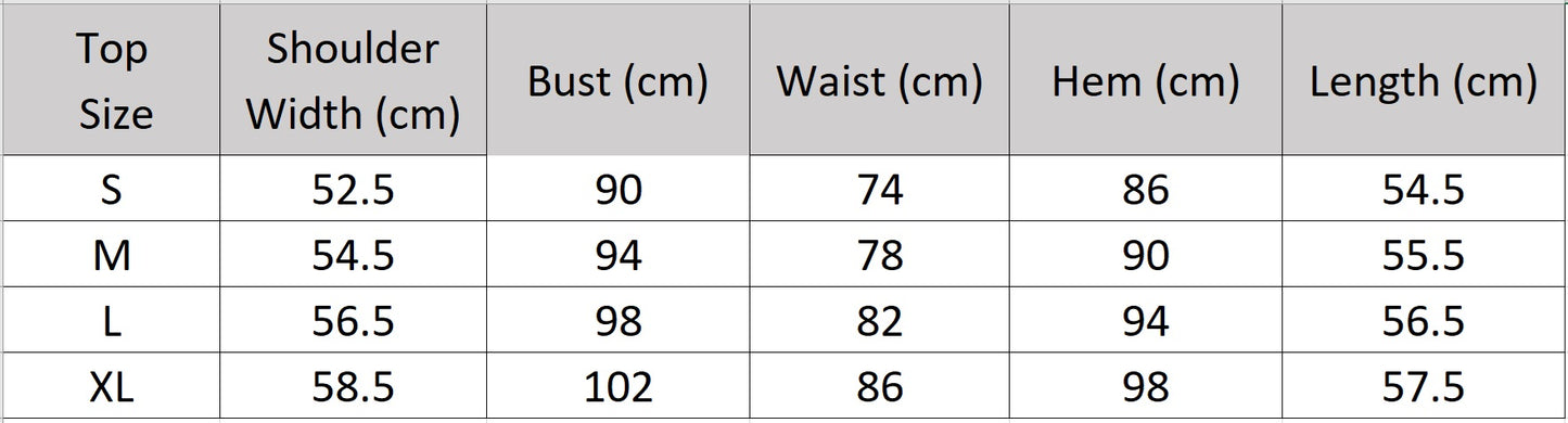 Size guide for the Gentle Dream top: measurements for a perfect loose-fit silhouette. — From Borcelleclothes.