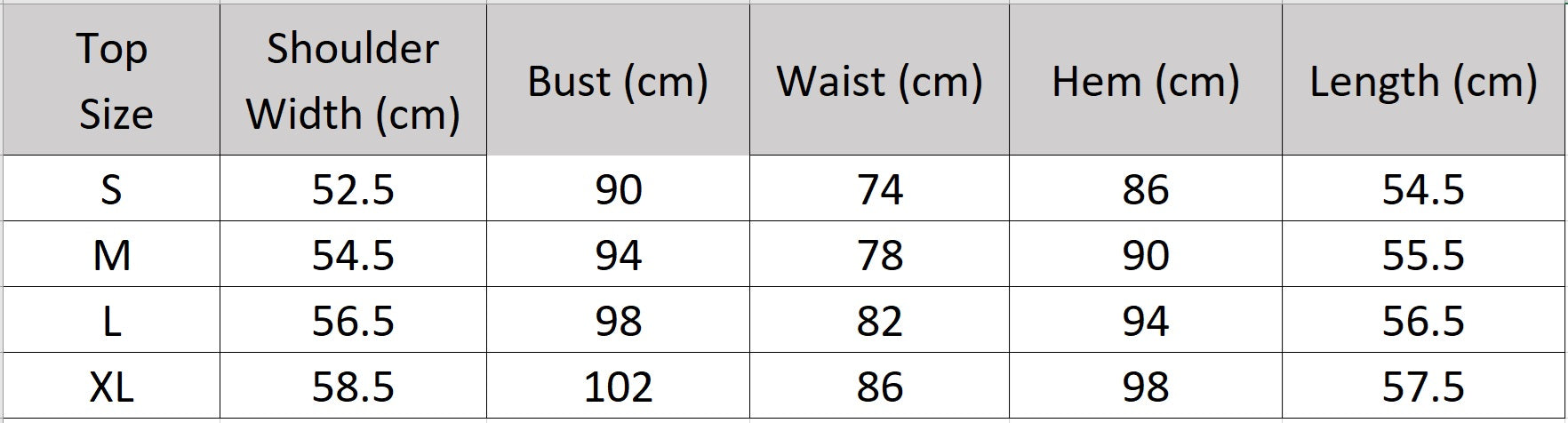 Size guide for the Gentle Dream top: measurements for a perfect loose-fit silhouette. — From Borcelleclothes.