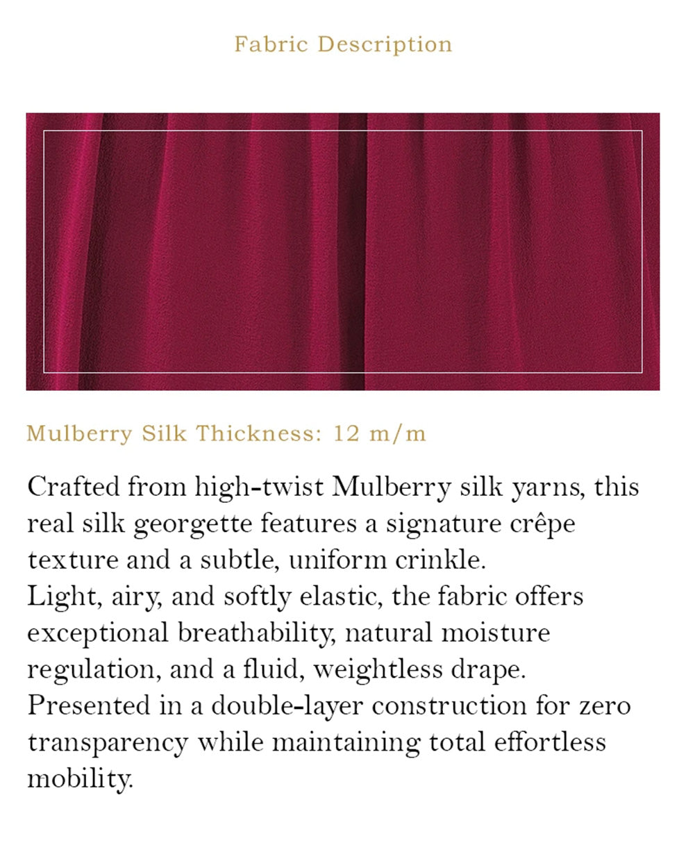 Close-up texture of double-layer Mulberry silk georgette in Raspberry Perspective showing fluid weave and drape — From Borcelleclothes.
