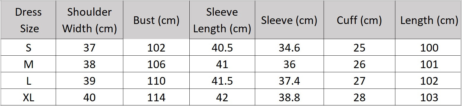 Women's size chart for a Double georgette silk dress with a curved high-low hem, stand-up collar, and drawstring waist creating fluid drapes. — From Borcelleclothes.