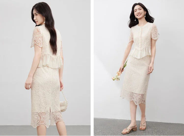 A full perspective collage of the embroidered set, showing the harmony between the front detail and the back silhouette. — From Borcelleclothes.