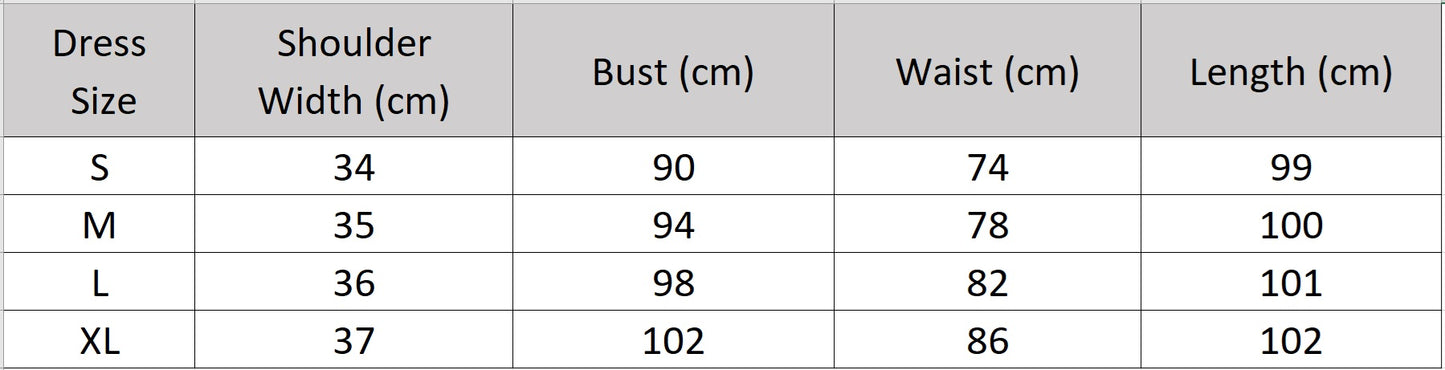 Women's size chart for a sleeveless flared midi dress, crafted from 19-momme Mulberry silk double georgette, featuring a fixed wrap bodice, sculptural draping at the waist, and a continuous-cut collar. — From Borcelleclothes.