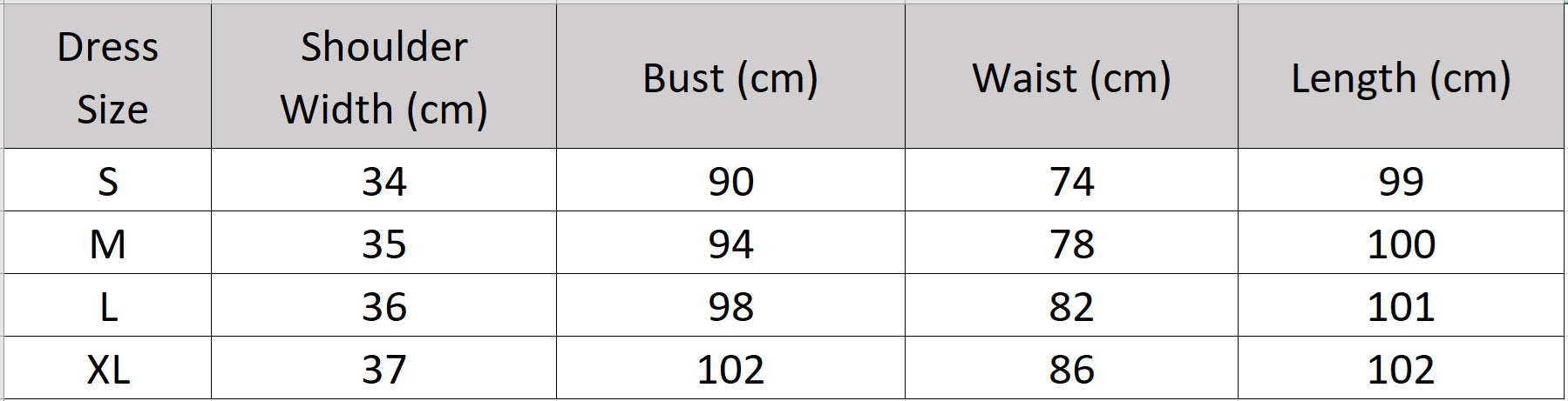 Women's size chart for a sleeveless flared midi dress, crafted from 19-momme Mulberry silk double georgette, featuring a fixed wrap bodice, sculptural draping at the waist, and a continuous-cut collar. — From Borcelleclothes.