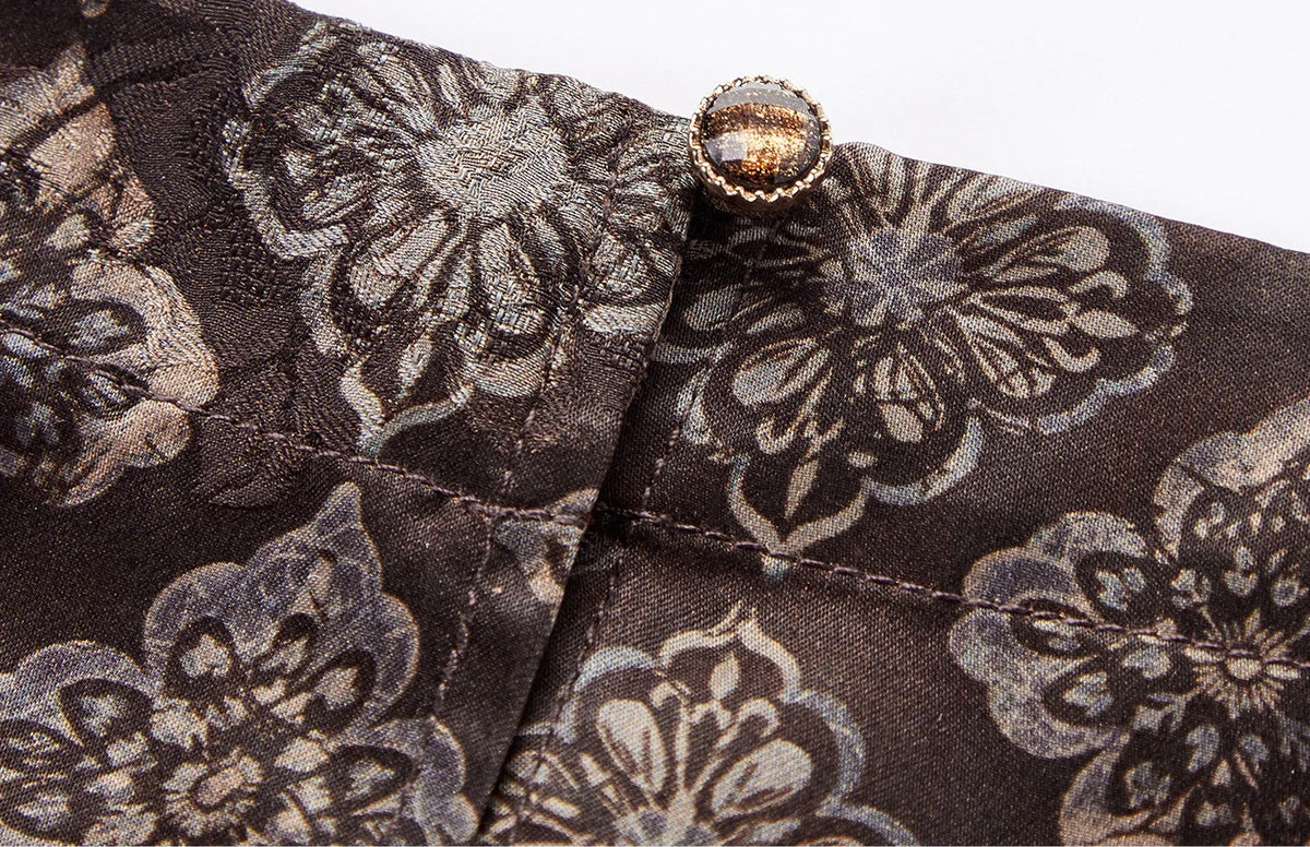 Macro detail of the back slit and delicate button closure on genuine Xiangyunsha silk — From Borcelleclothes.