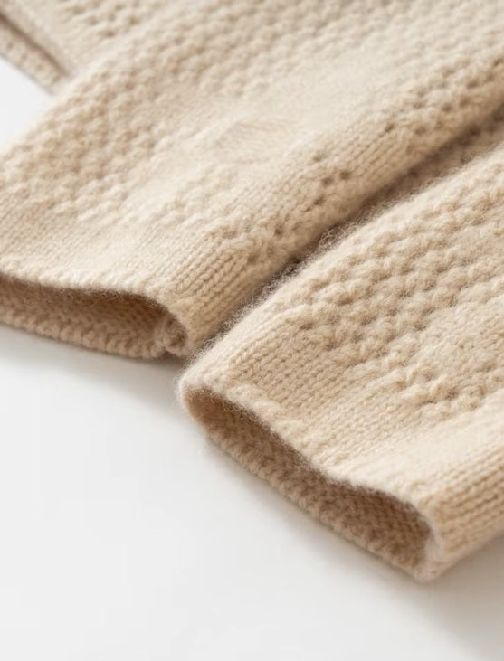 Structured double-layered cuffs on the Brandy lace cashmere sweater — From Borcelleclothes.